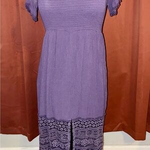 Elegant Purple Lace Trim Dress